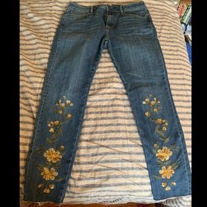 Embroidered straight leg jeans